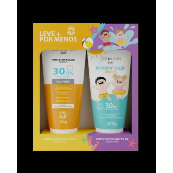 KIT PROTETOR SOLAR DERMUNN SUN FPS30 ADULTO 200G + FPS30 INFANTIL 200G
