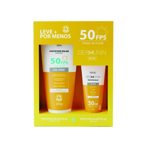 KIT PROTETOR SOLAR DERMUNN SUN FPS50 ADULTO 200G + FPS50 FACIAL 50G