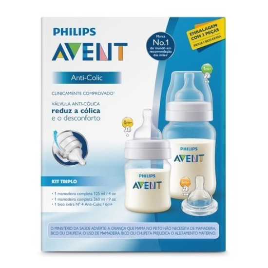 KIT AVENT MAMAD 125ML+260ML+ BICO TRANSP